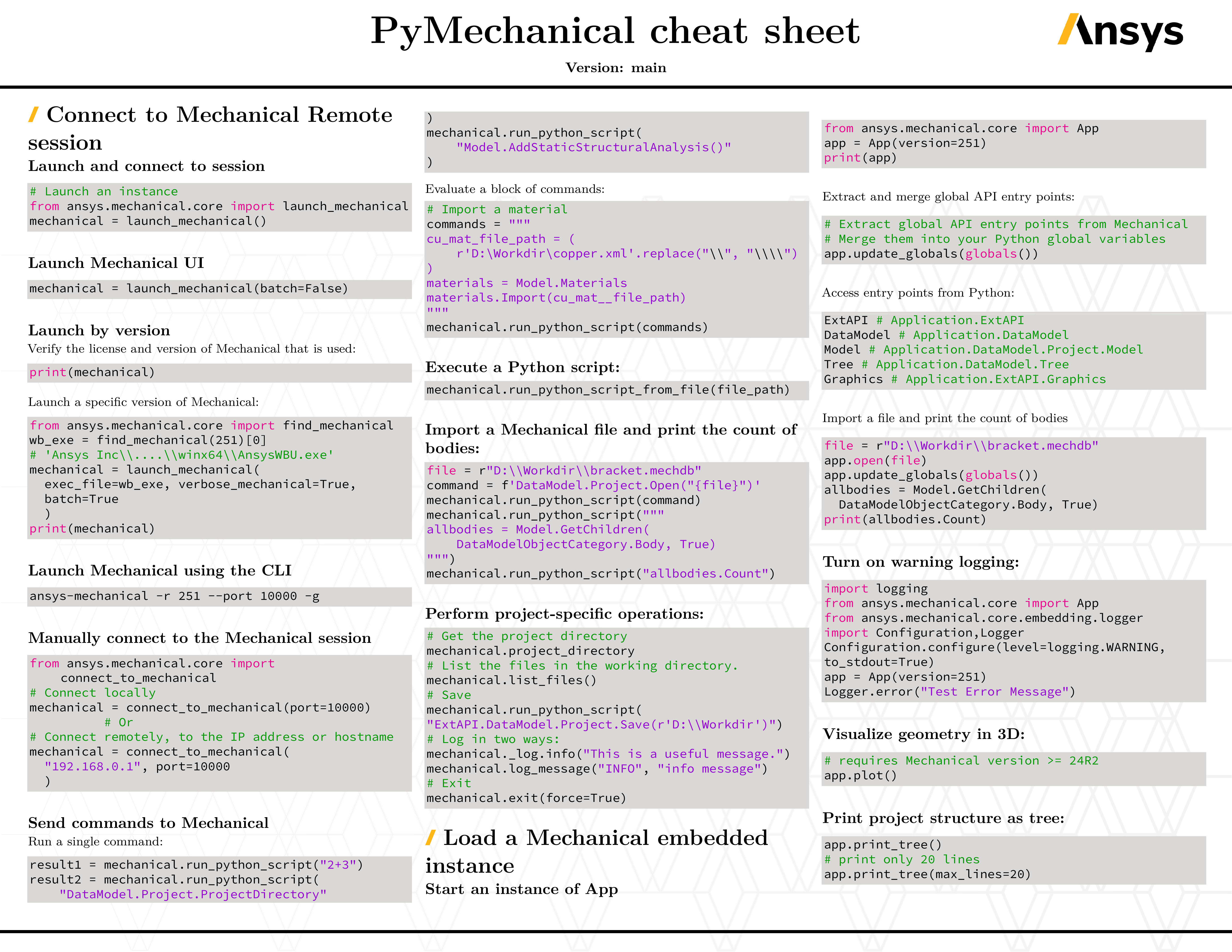 PyMechanical cheat sheet